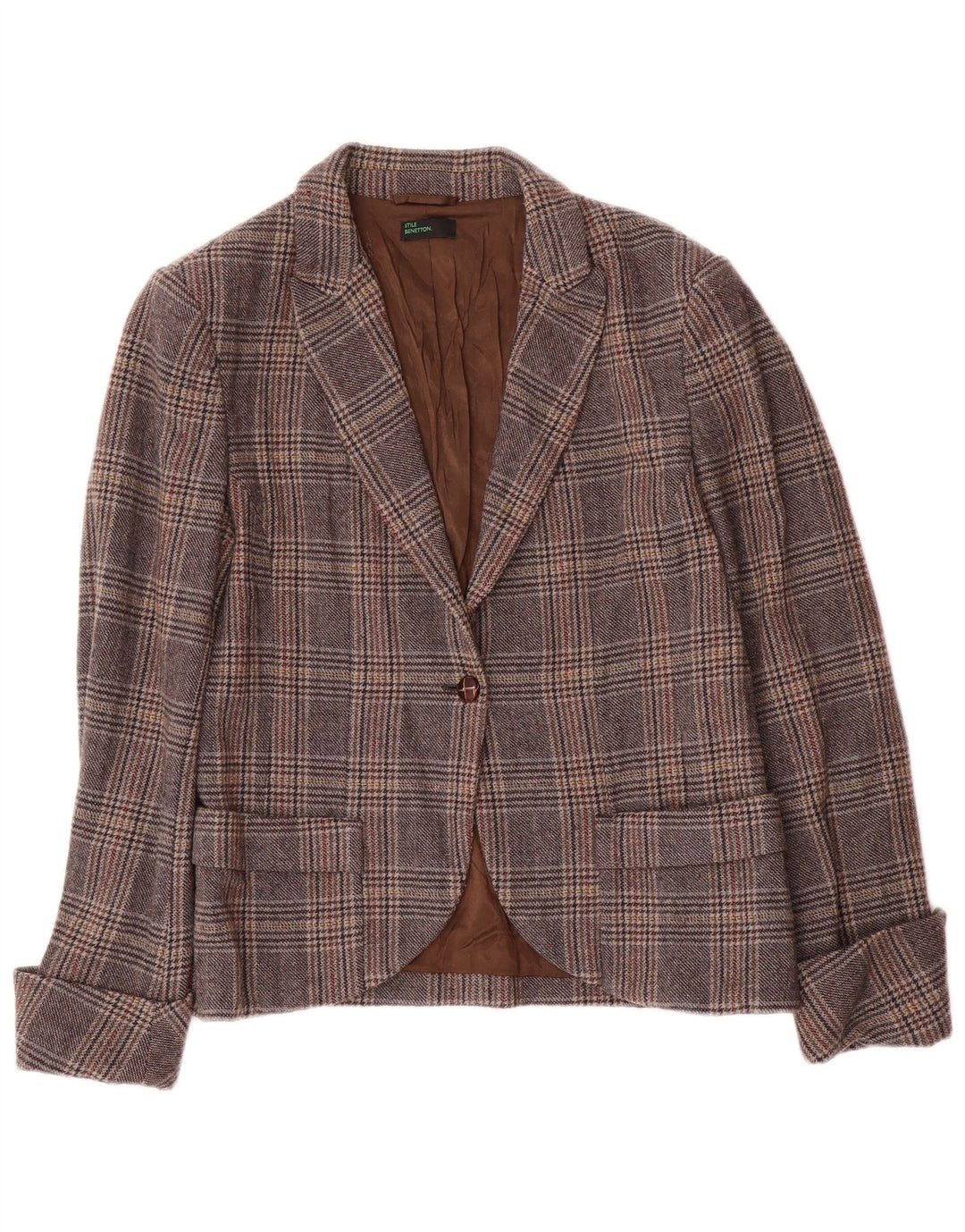 BENETTON Ženska jakna sa 1 dugmetom IT 46 Large Grey Houndstooth