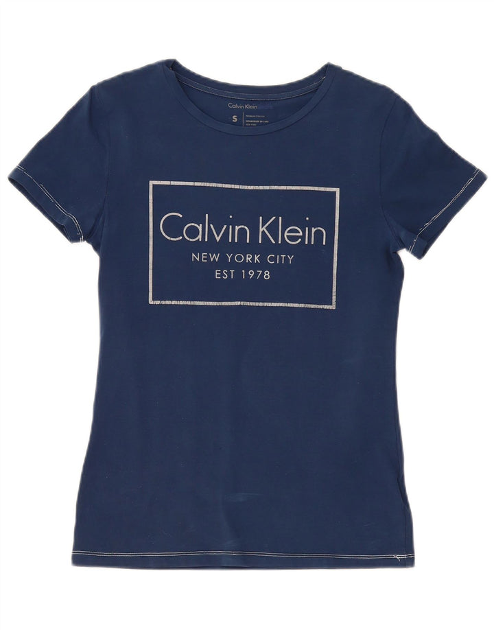 CALVIN KLEIN JEANS Ženska grafička majica kratkih rukava UK 10 Mala tamnoplava pamuk