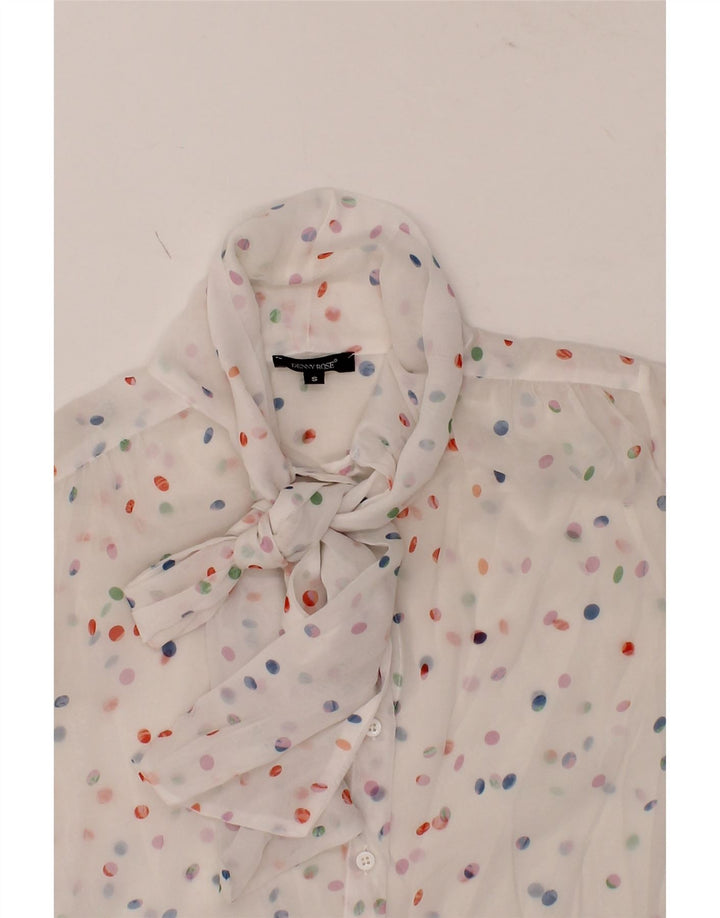 DENNY ROSE Womens Front Tie Shirt Blouse UK 10 Small White Polka Dot Vintage Denny Rose and Second-Hand Denny Rose from Messina Hembry 