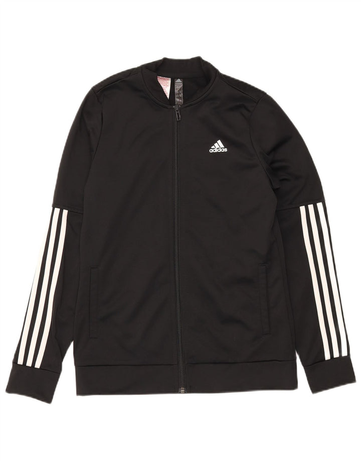 ADIDAS Girls Tracksuit Top Jacket 13-14 Years Black Polyester