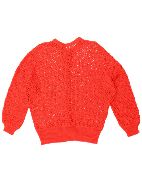 Vintage ženski heklani kardigan džemper UK 18 XL crveni cvjetni