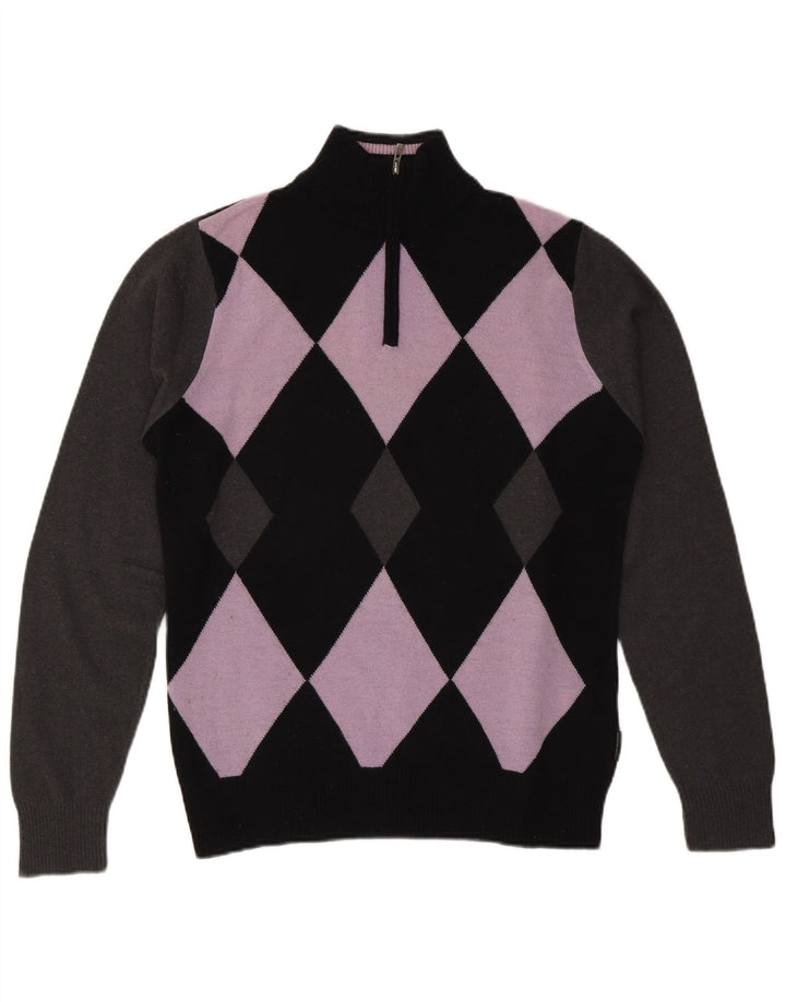 Sergio Tacchini muški džemper s izrezom s patentnim zatvaračem Srednji crni Argyle/Diamond