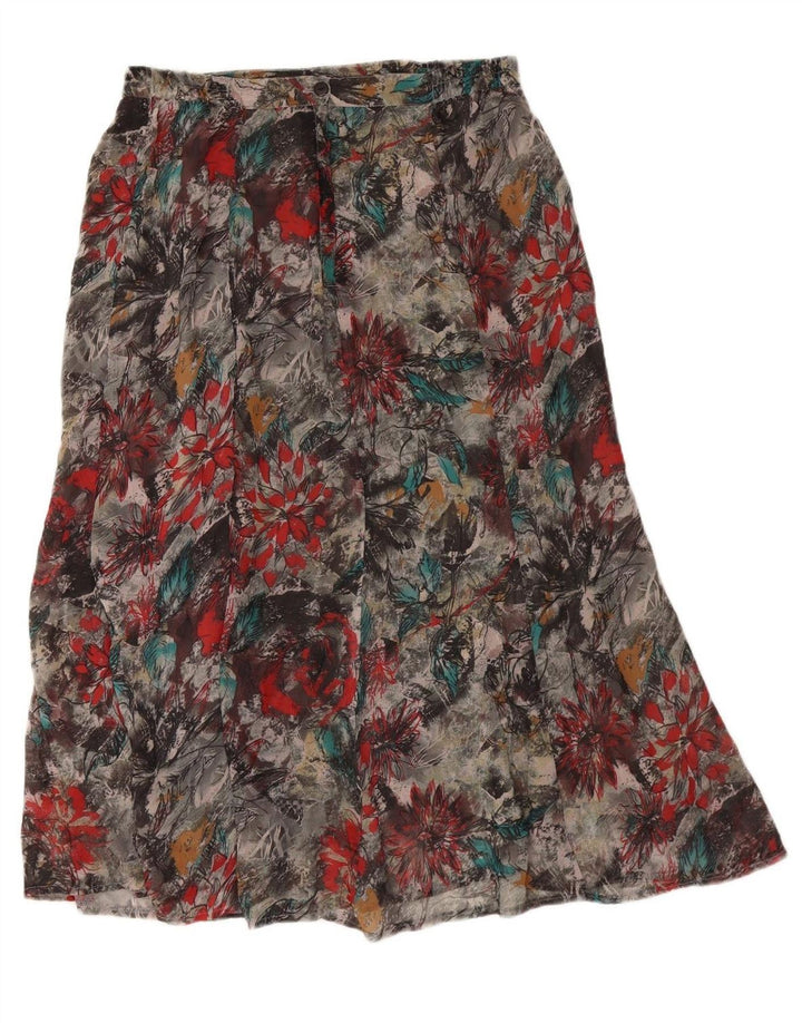 VINTAGE Womens A-Line Skirt Large W32  Grey Floral Polyester