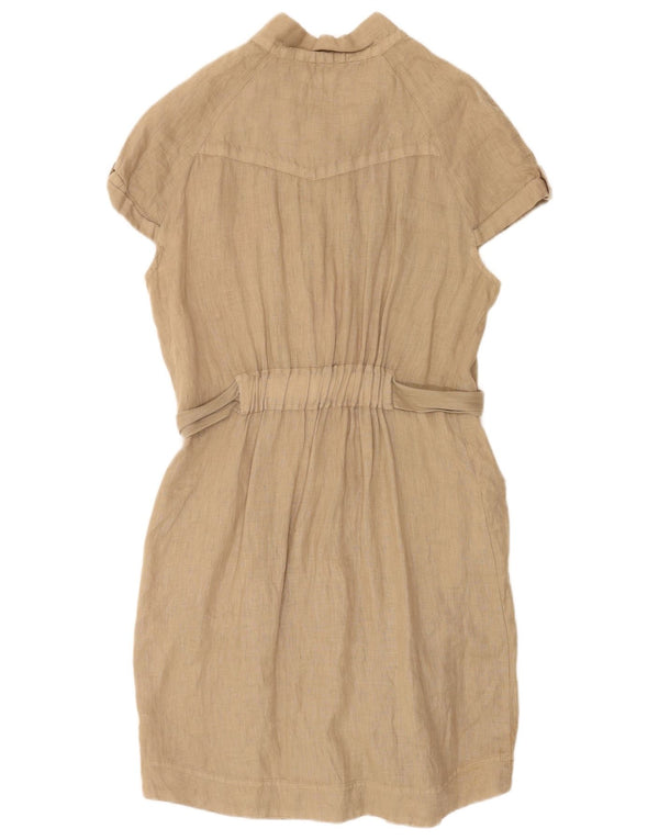 Zara Womens Short Sleeves Shirt Dress UK 16 Large Beige Linen