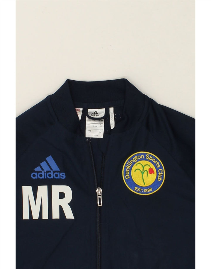 ADIDAS Boys Graphic Tracksuit Top Jacket 13-14 Years Navy Blue Polyester Vintage Adidas and Second-Hand Adidas from Messina Hembry 