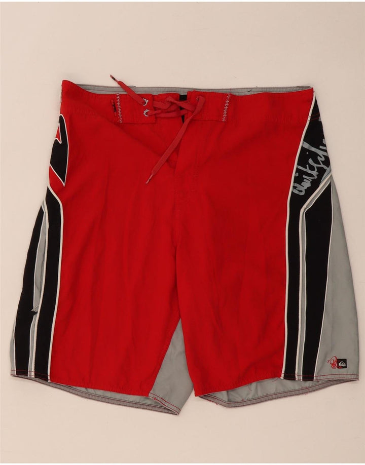 QUIKSILVER Muške kratke hlače za plivanje s grafičkim motivima, velike crvene poliesterske blokove