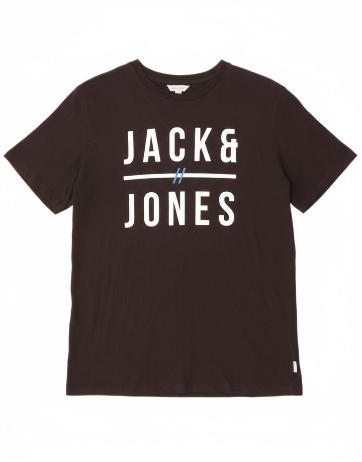 JACK & JONES Mens Graphic T-Shirt Top Medium Black Cotton Logo