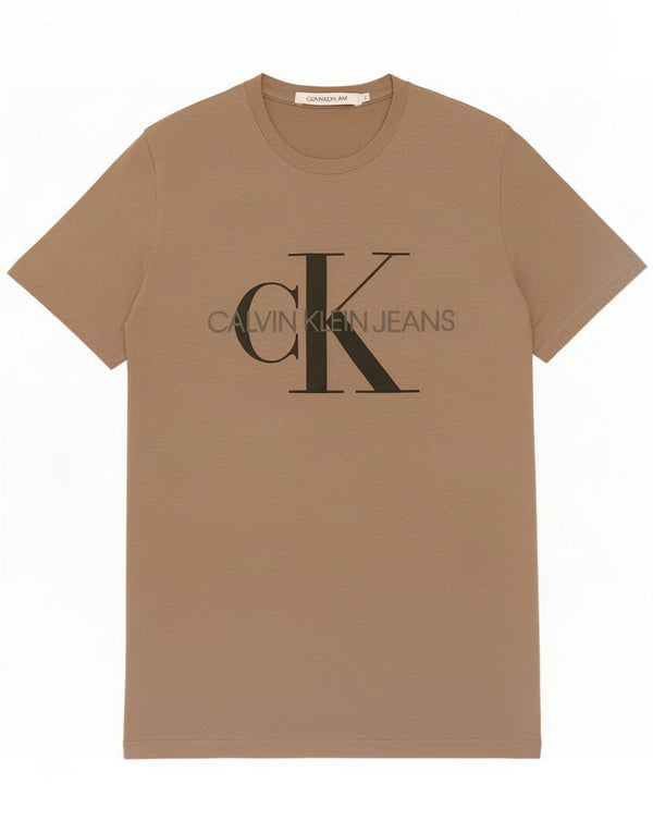 Calvin Klein Jeans Womens Graphic T-Shirt Top UK 10 Small Beige Cotton