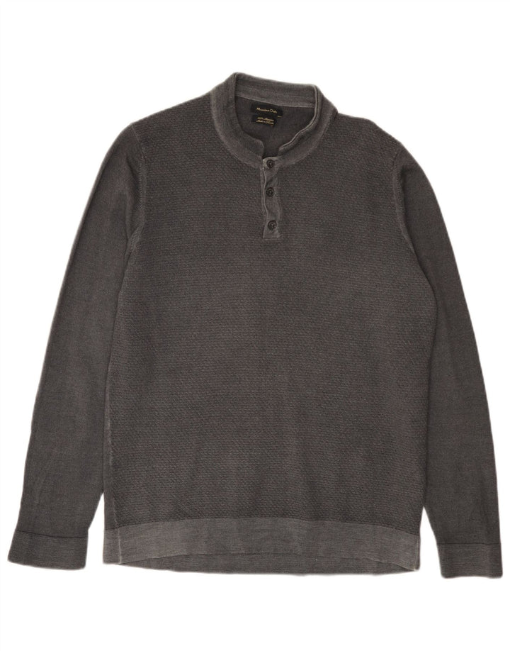 MASSIMO DUTTI Muški džemper s dugmadima i ovratnikom 2XL siva merino vuna
