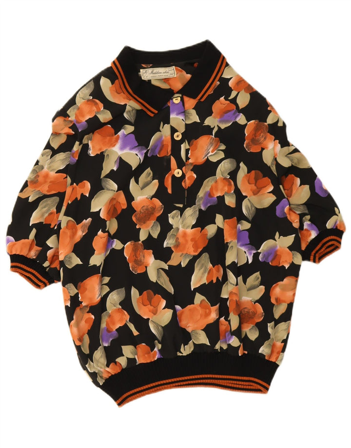 Vintage ženska pulover majica IT 52 2XL crna cvjetna