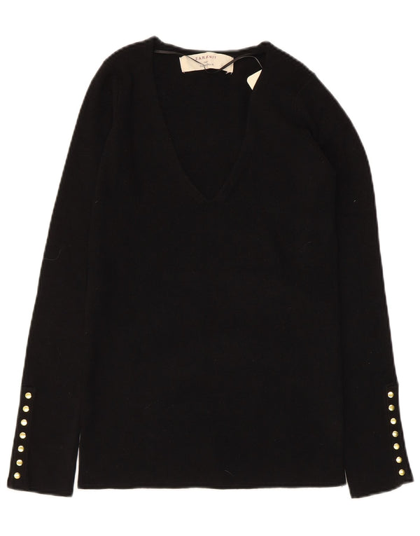 ZARA ženski džemper s V-izrezom UK 12 srednje crne svile