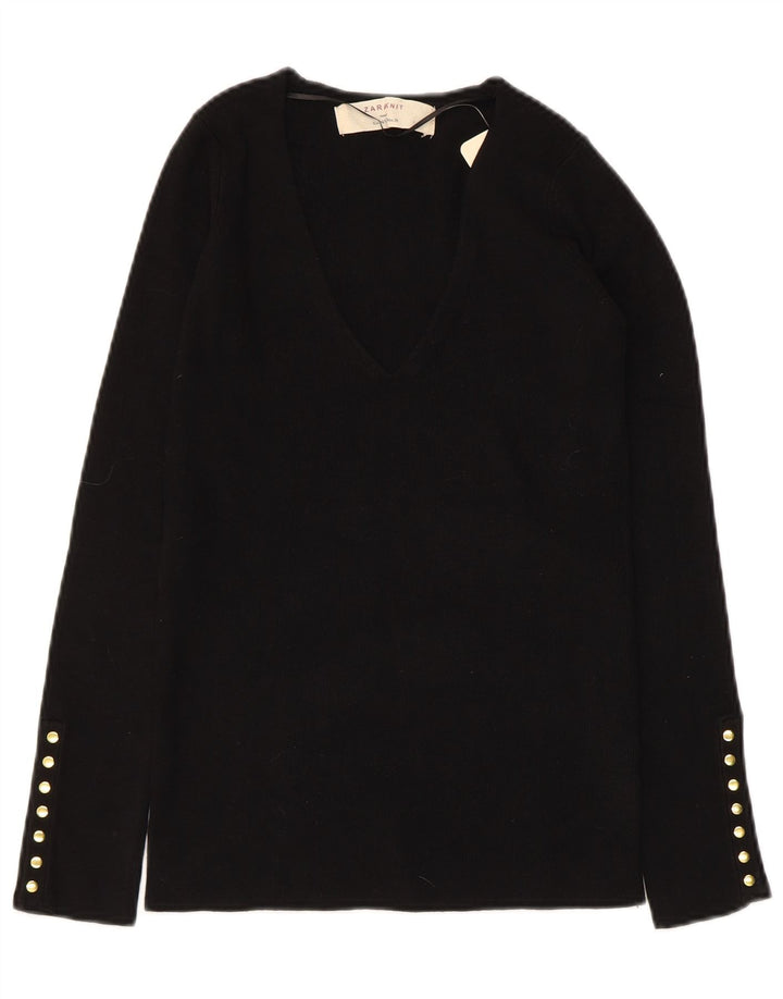 ZARA ženski džemper s V-izrezom UK 12 srednje crne svile