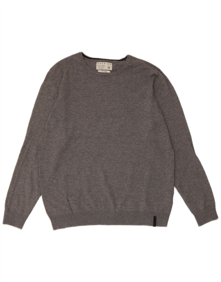JACK & JONES Muški pulover s okruglim izrezom, srednje sivi pamuk