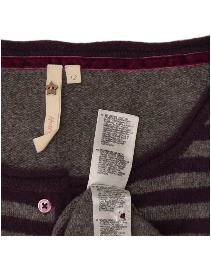 Bijeli ženski kardigan džemper UK 12 Srednje siva prugasta vuna