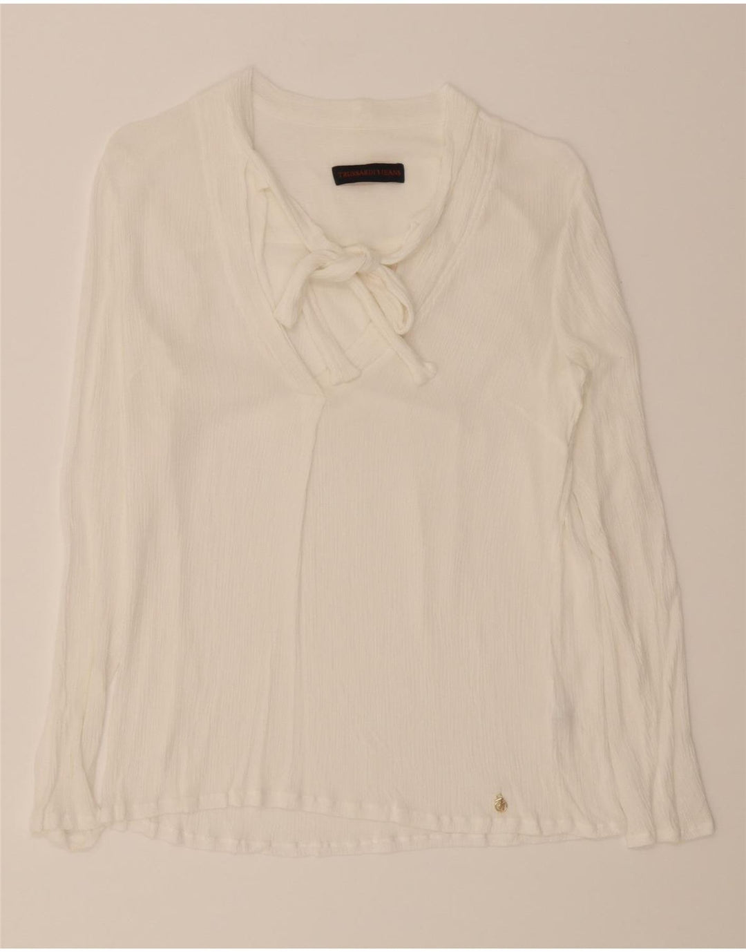 TRUSSARDI JEANS Womens Long Sleeve Front Tie Blouse Top EU 42 Large White Vintage Trussardi Jeans and Second-Hand Trussardi Jeans from Messina Hembry 