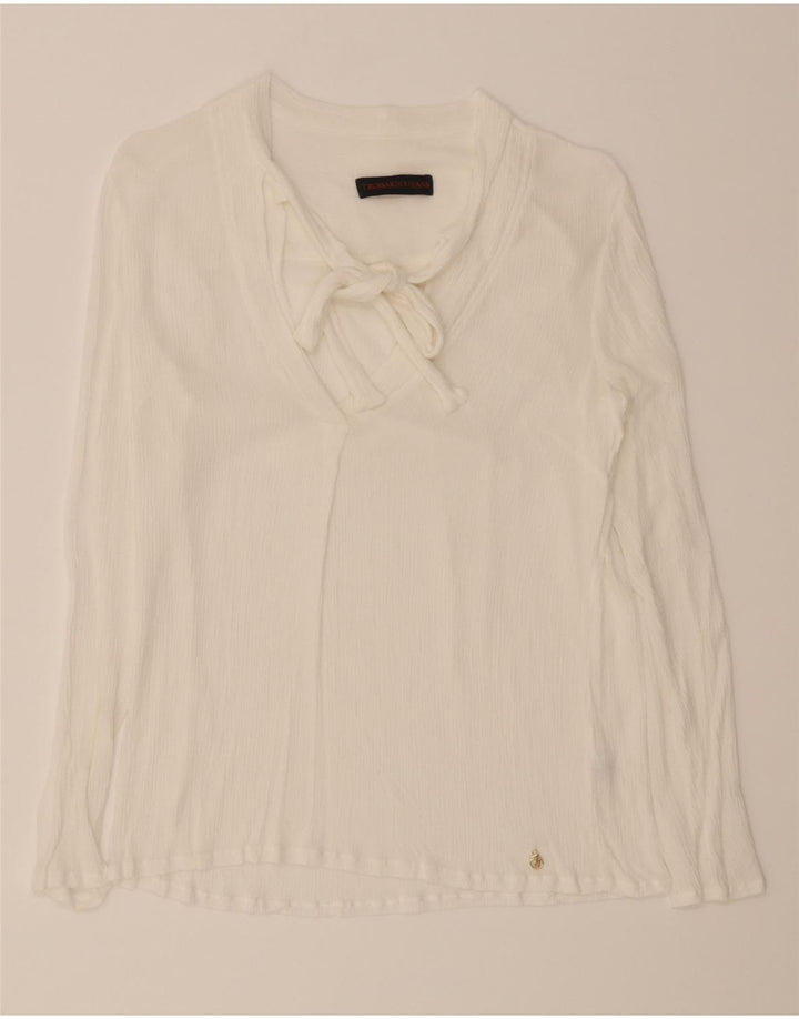 TRUSSARDI JEANS Womens Long Sleeve Front Tie Blouse Top EU 42 Large White Vintage Trussardi Jeans and Second-Hand Trussardi Jeans from Messina Hembry 