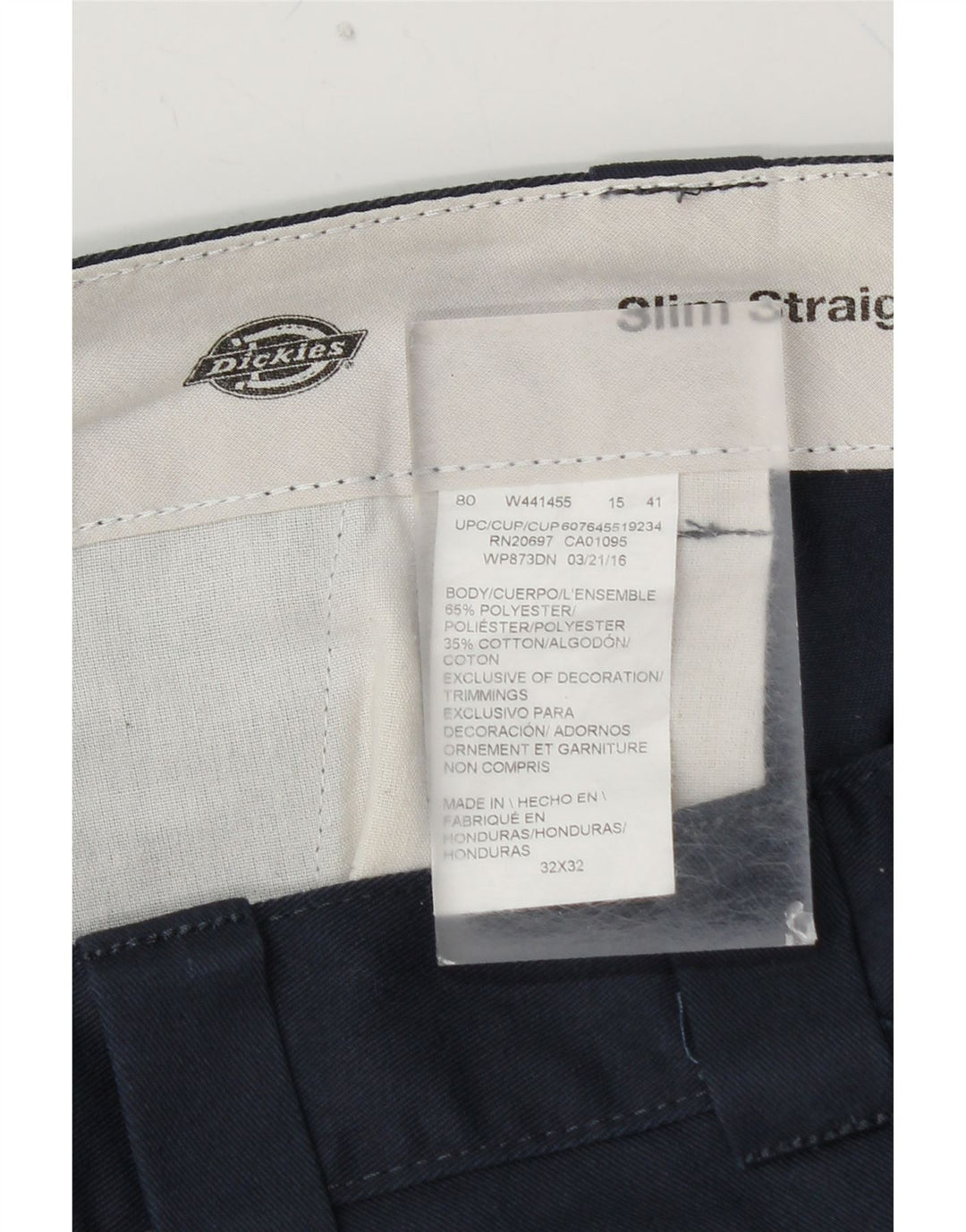 DICKIES Muške ravne uske chino hlače W32 L32 tamnoplavi poliester