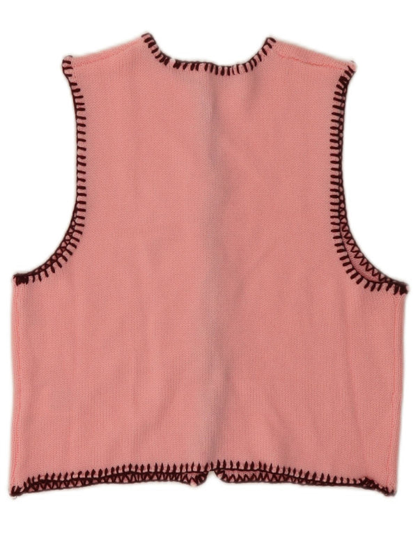 VINTAGE ženski kratki kardigan pulover bez rukava UK 6 XS ružičasti akril