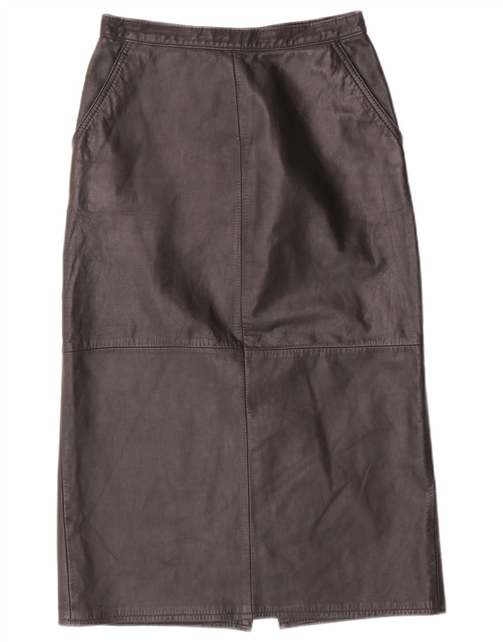 CHALICE Ženska kožna suknja visokog struka UK 8 Mala W24 crna koža