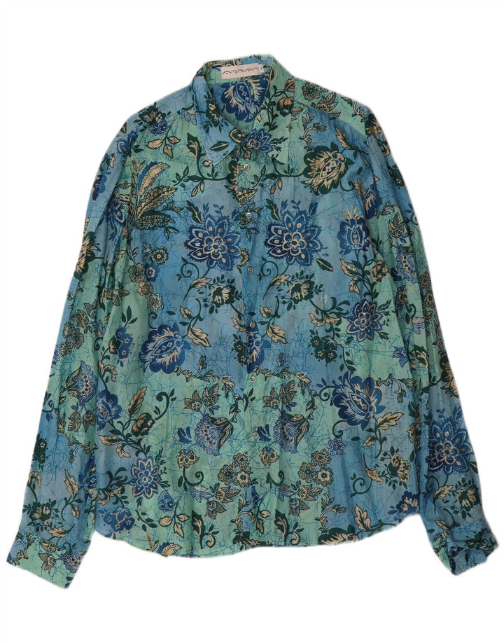 Vintage muška košulja 2XL plava cvjetna svila