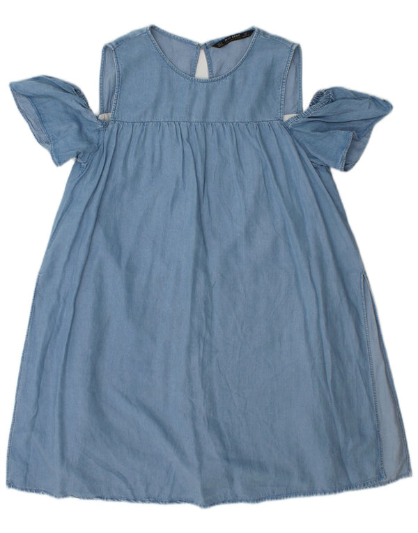 Zara ženska prevelika haljina A-kroja s otvorenim ramenima UK 10 Small Blue Lyocell