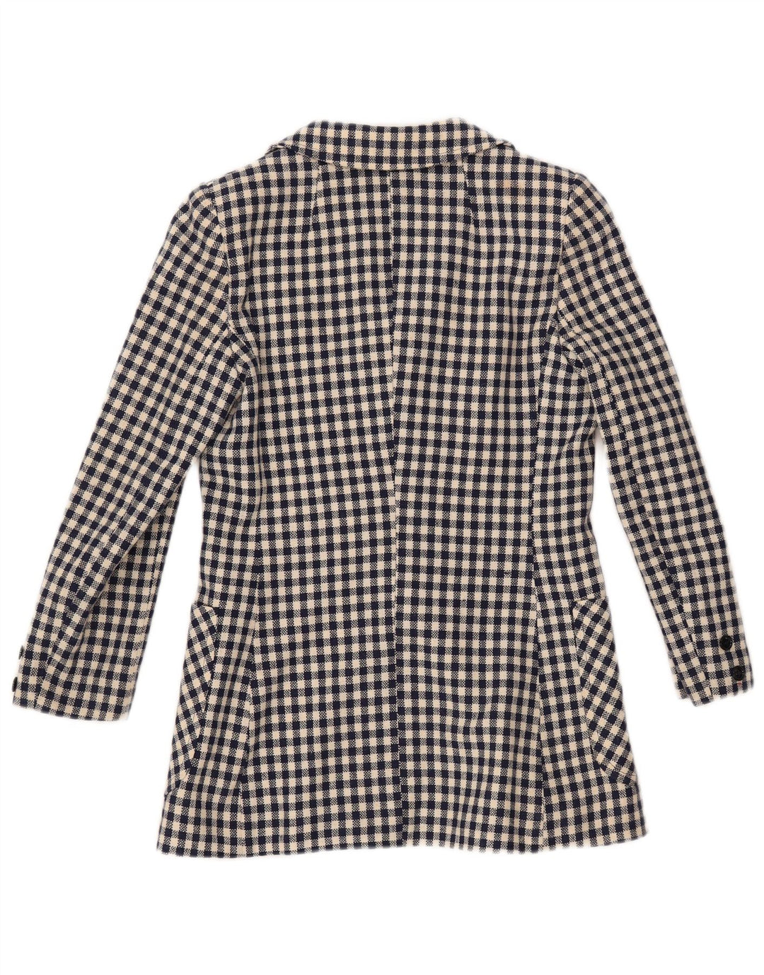 VINTAGE ženski sako s 3 gumba UK 10 Mali tamnoplavi gingham