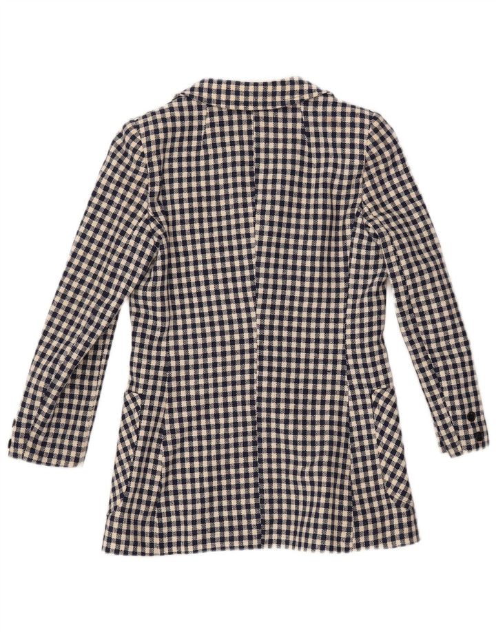 VINTAGE ženski sako s 3 gumba UK 10 Mali tamnoplavi gingham