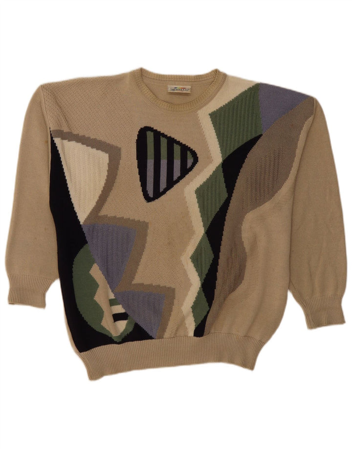 Monello muški džemper s okruglim izrezom IT 50 srednje bež geometrijski pamuk