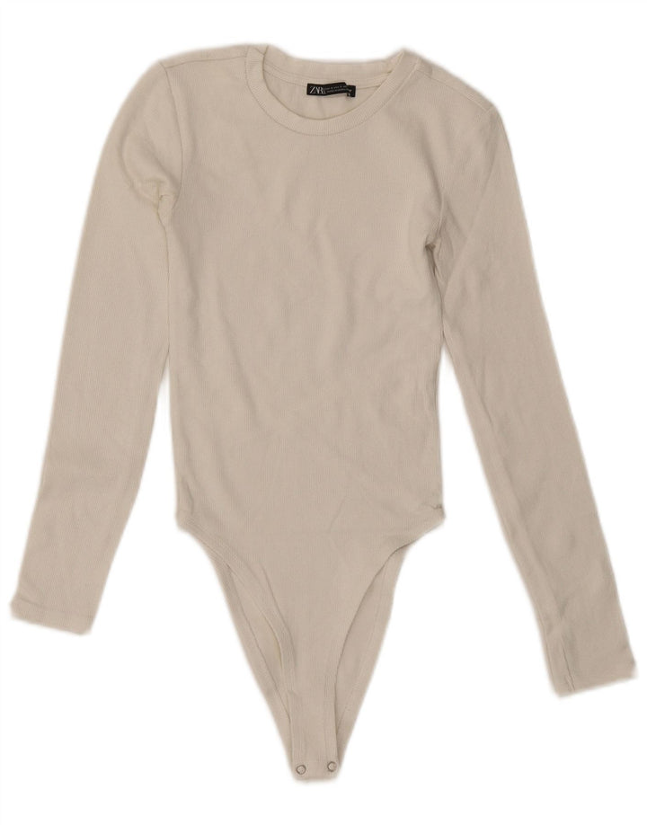 ZARA ženski bodi dugih rukava UK 8 Mali bijeli pamuk