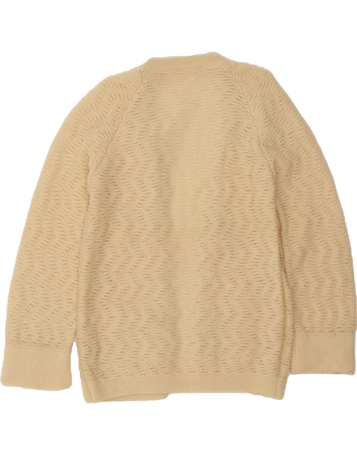 VINTAGE Womens Open Cardigan Sweater UK 14 Medium Beige Chevron Wool Vintage Vintage and Second-Hand Vintage from Messina Hembry 