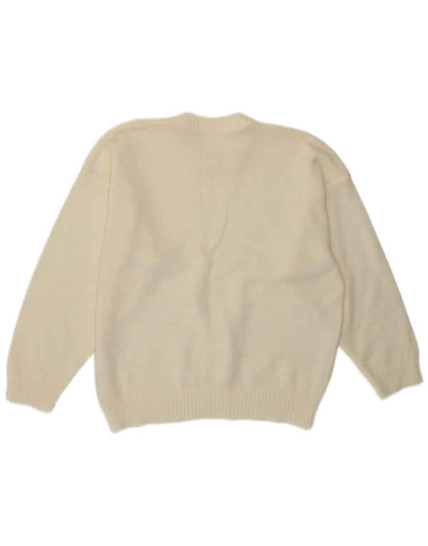 Vintage ženski džemper s okruglim izrezom UK 14 srednje bijele boje