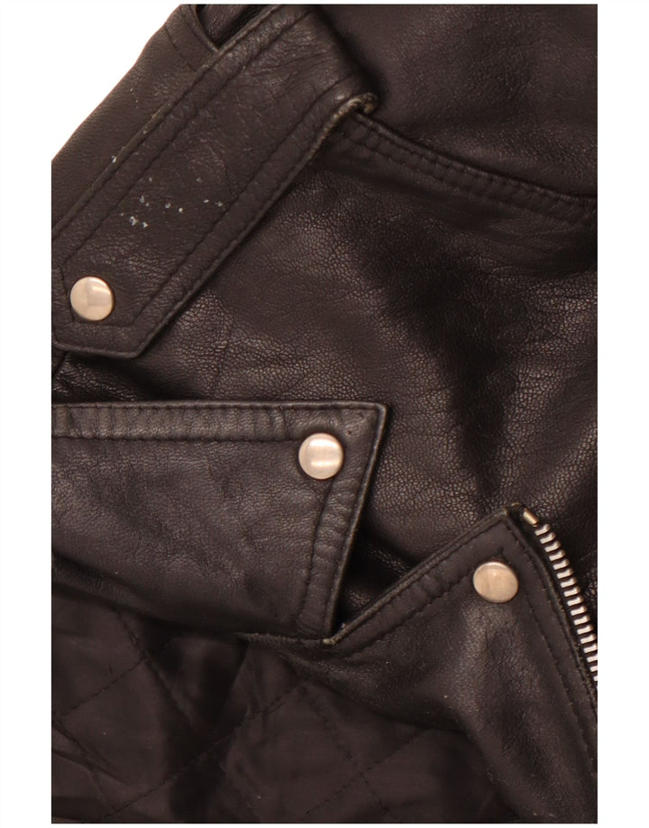 VINTAGE ženska kožna biciklistička jakna UK 14 Srednja crna koža