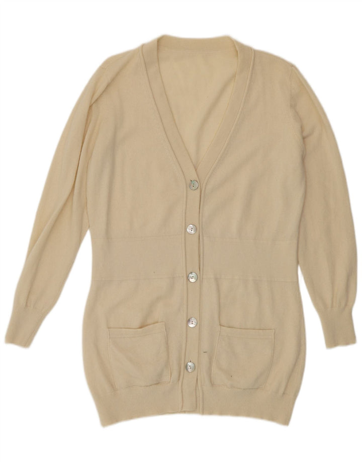 VINTAGE Womens Longline Cardigan Sweater UK 14 Medium Beige