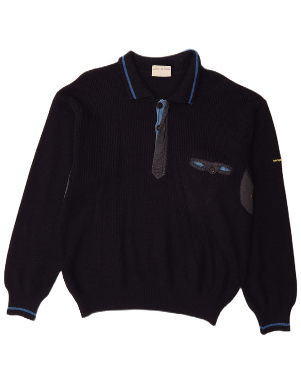 NAVIGARE muški džemper s polo ovratnikom Veliki tamnoplavi vuneni pulover