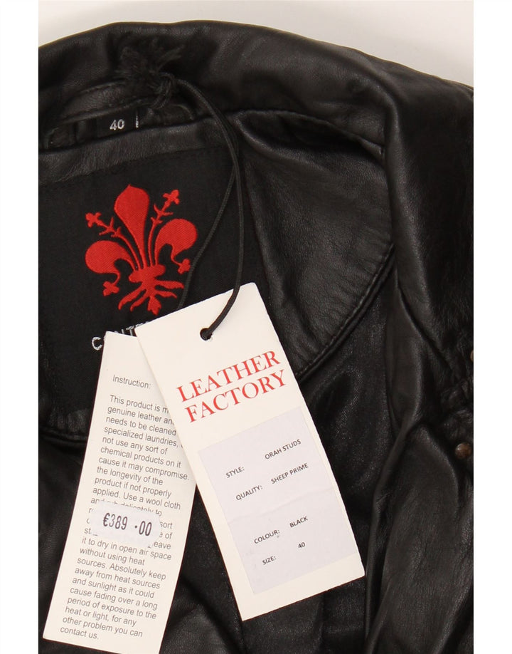 Vintage ženska kožna biciklistička jakna IT 40 Mala crna kožna