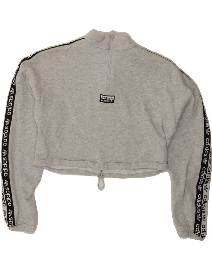 ADIDAS Womens Oversized Graphic Sweatshirt Jumper UK 10 Small  Grey Vintage Adidas and Second-Hand Adidas from Messina Hembry 