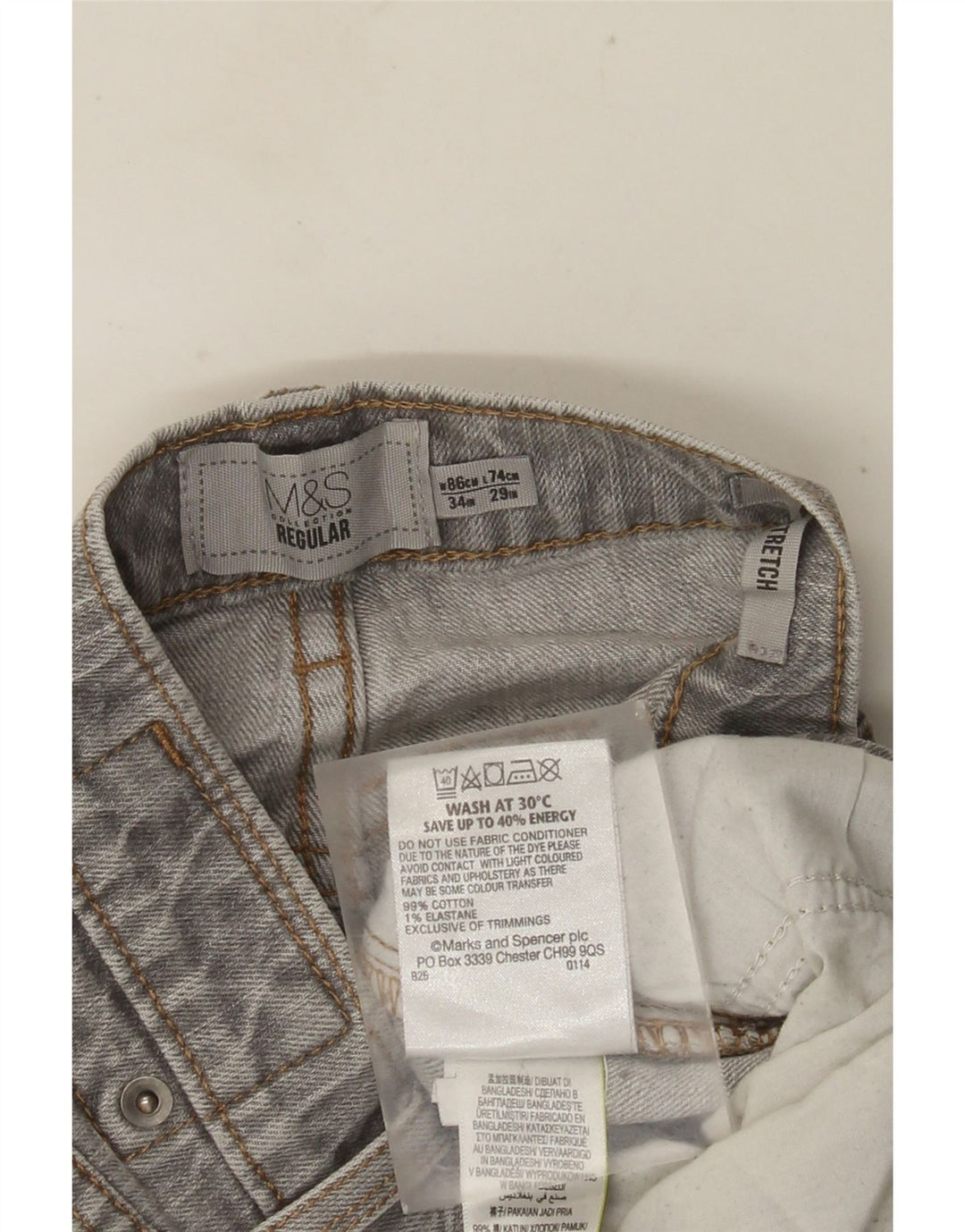 MARKS & SPENCER Muške ravne traperice regularnog kroja W34 L29 sivi pamuk