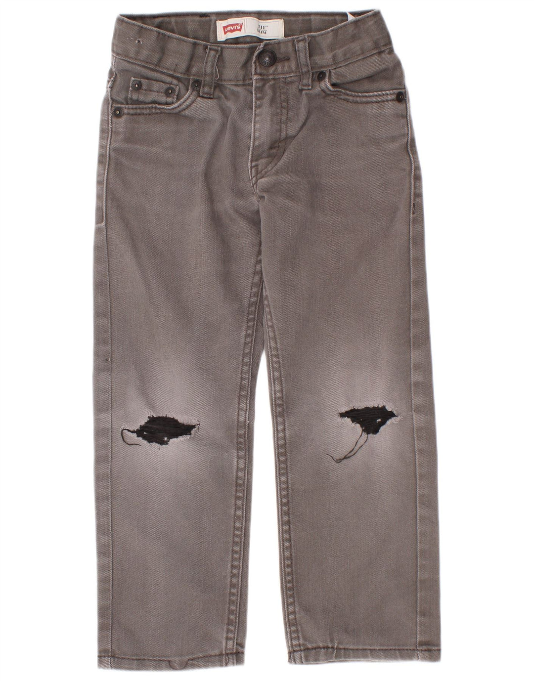 Levi's Boys 511 Oštećene uske traperice 4-5 godina W22 L18 Sivi pamuk