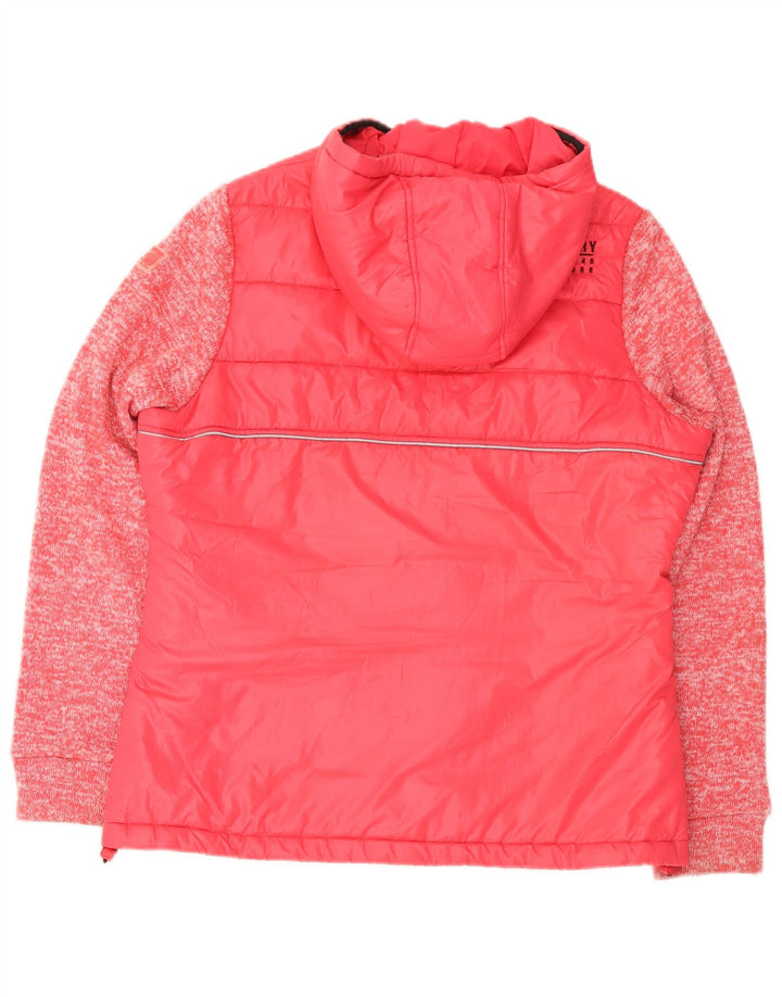 Superdry ženska podstavljena jakna s kapuljačom UK 16 Veliki ružičasti flekasti poliester