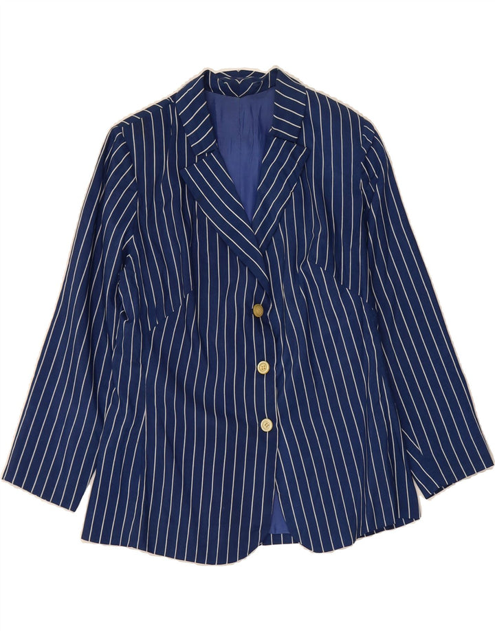 VINTAGE Womens 3 Button Blazer Jacket UK 12 Medium Blue Pinstripe Vintage Vintage and Second-Hand Vintage from Messina Hembry 