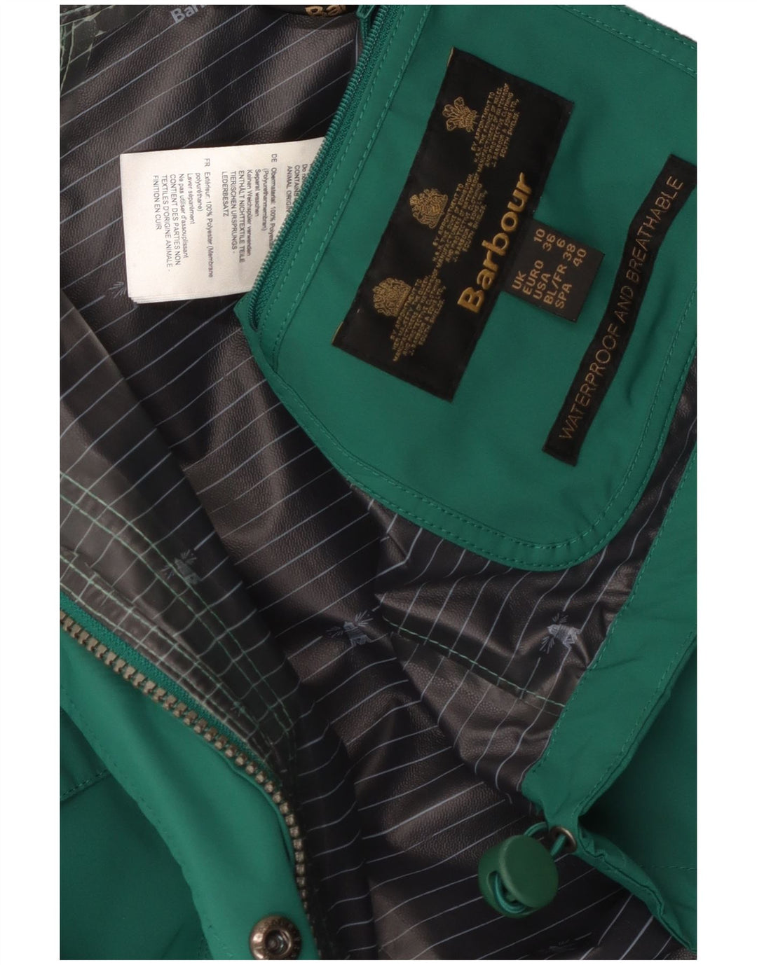 Barbour ženska kišna jakna s kapuljačom UK 10 mali zeleni poliester