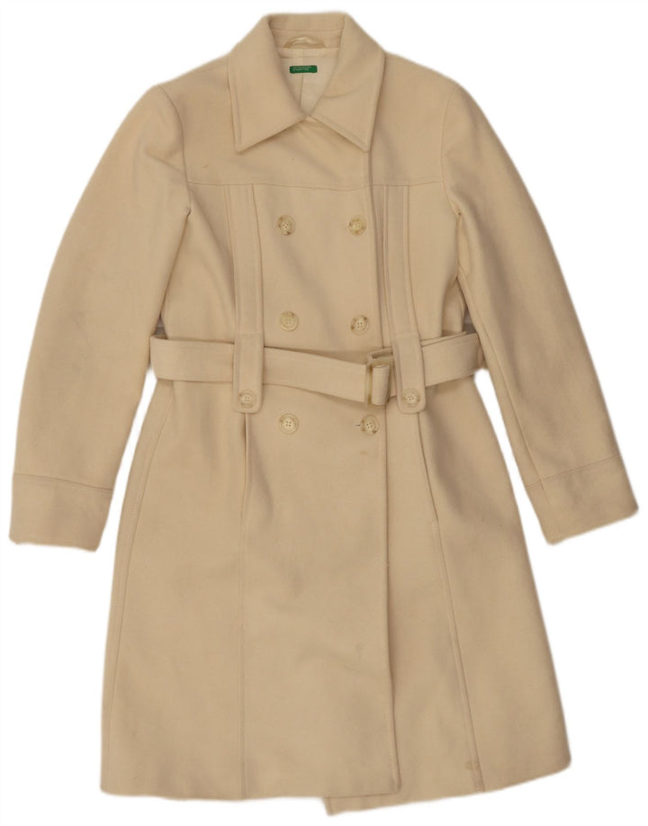 Benetton ženski kaput s dvorednim kopčanjem IT 44 srednje bijele vune