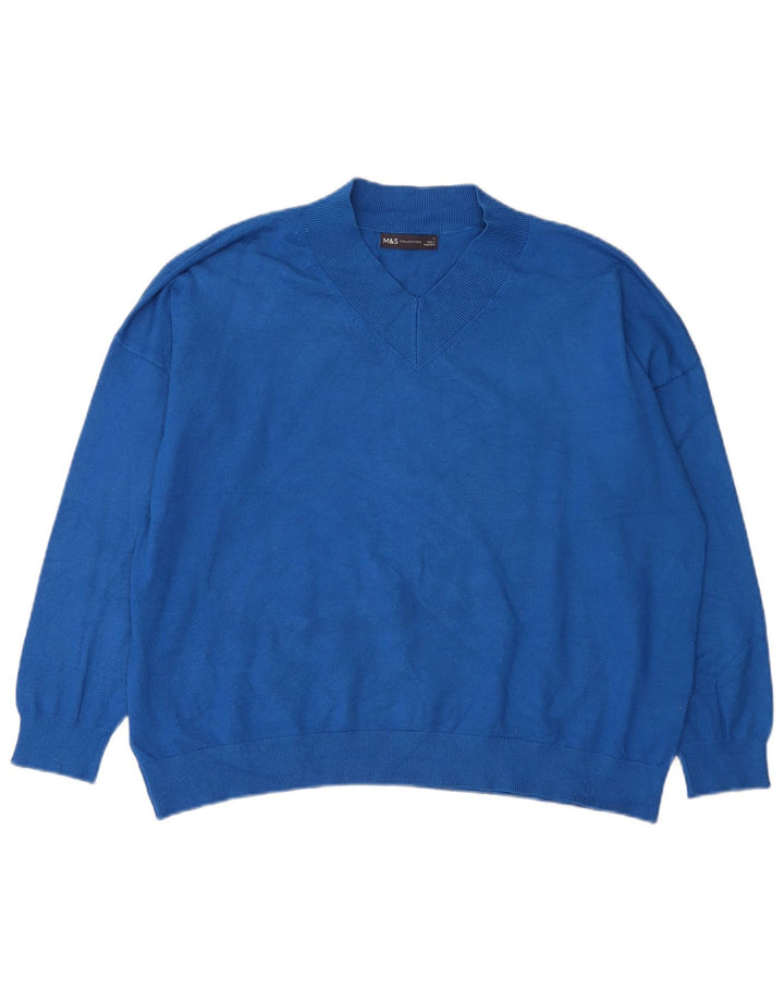 Marks & Spencer ženski veliki džemper s V-izrezom UK 16 Large Blue