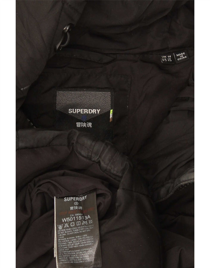 Superdry ženska podstavljena jakna s kapuljačom UK 14 veliki crni poliester