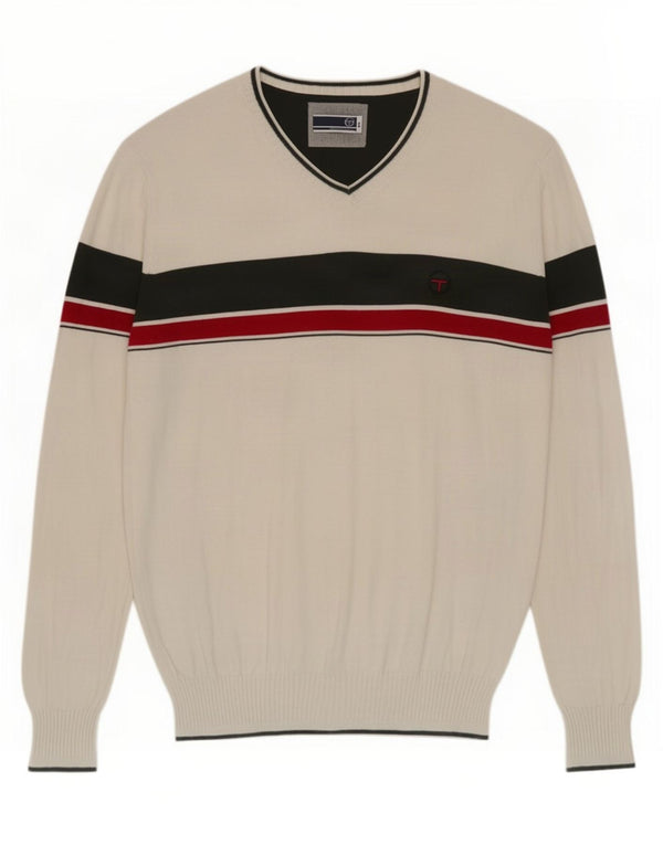 Sergio Tacchini muški džemper s V-izrezom 2XL bijeli pamuk u boji