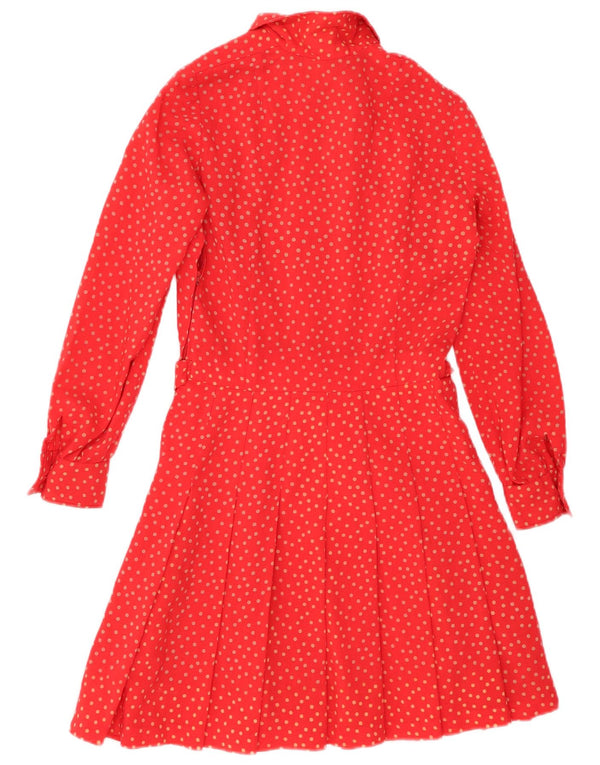 VINTAGE ženska haljina A-kroja dugih rukava UK 12 srednje crvene točkice