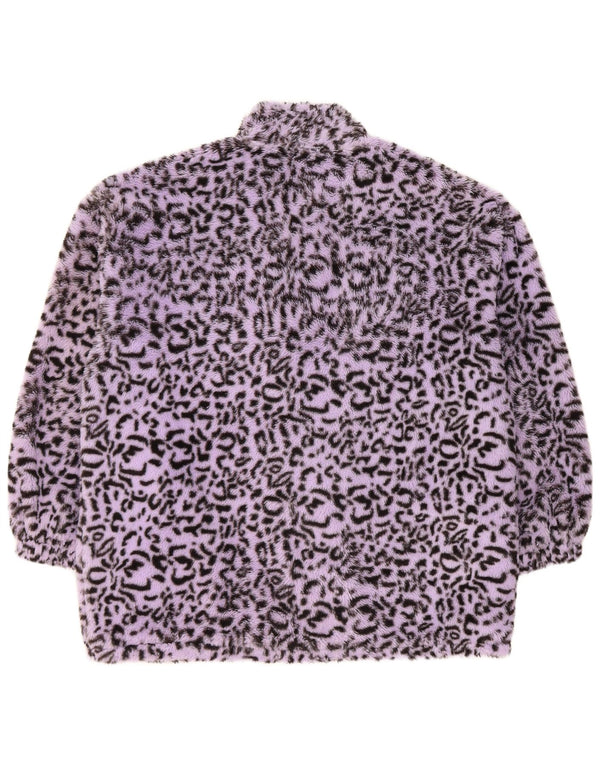 VINTAGE Womens Faux Fur Bomber Jacket UK 18 XL Purple Animal Print