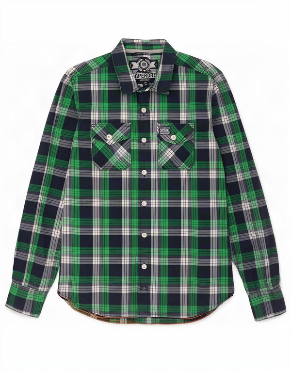 Superdry muška uska košulja XL, zeleni karirani pamuk