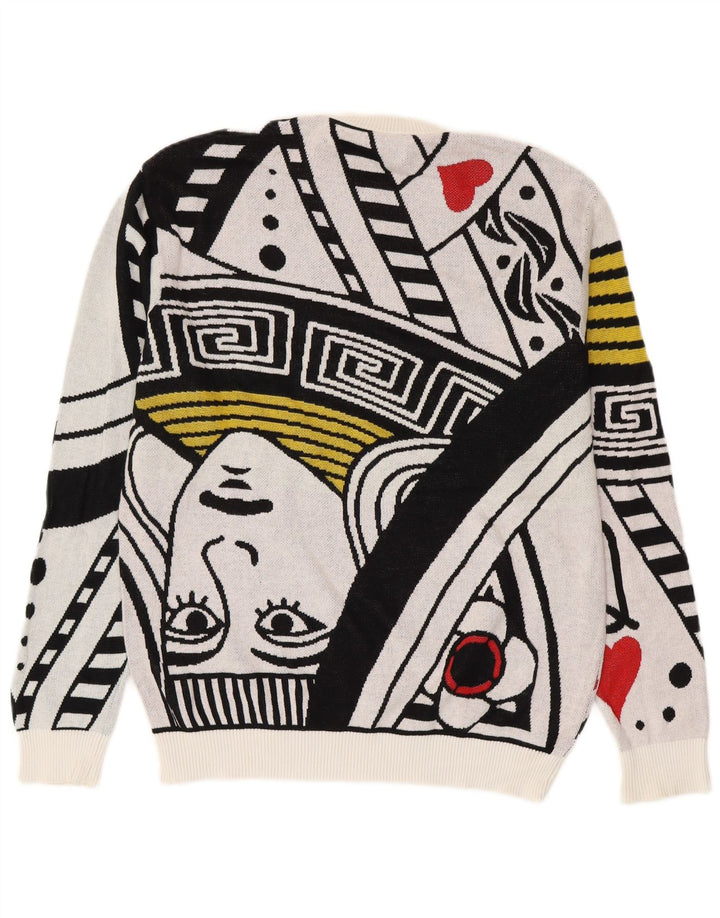 BENETTON muški džemper s igraćim kartama s okruglim izrezom srednje bijele boje