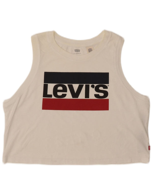 LEVI'S ženski kratki grafički prsluk UK 16 Large Off White Pamuk